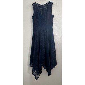 Meetjen Lace Cocktail Party Midi Dress Women S Blue‎ Handkerchief Hem Bridesmaid